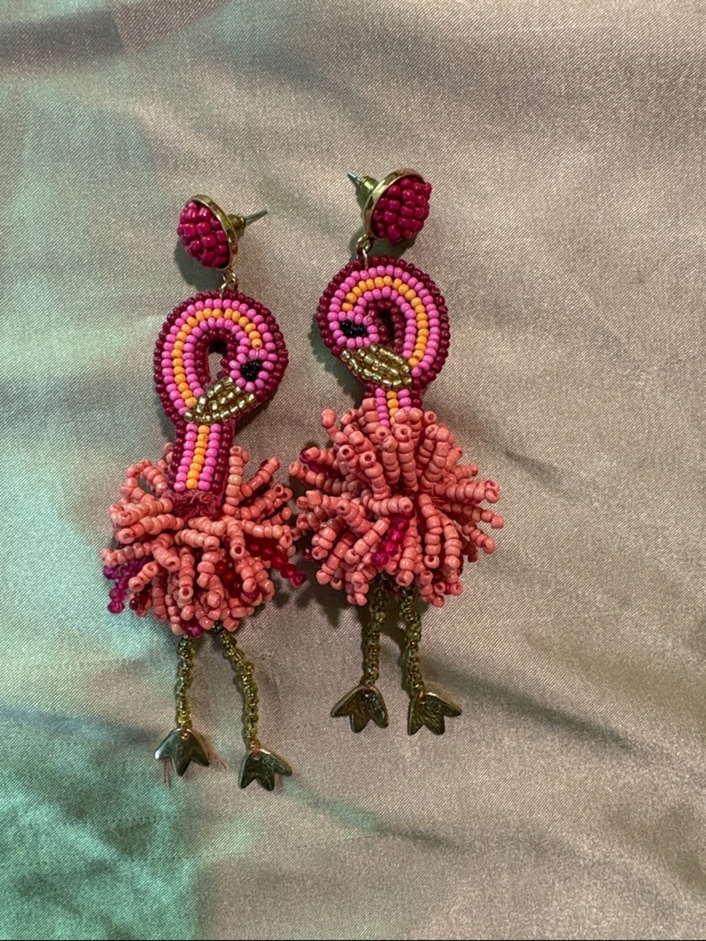 Pink Beaded Flamingo Earrings - Women Jewelry
